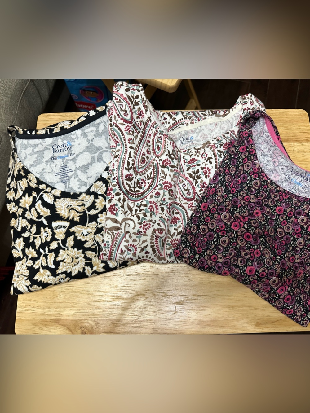 croft & barrow Floral and Paisley Scoop Neck Tops - Black, Cream, Pink